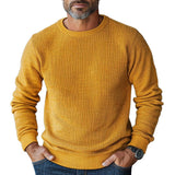 Men's Casual Trendy Round Neck Yellow Waffle Sweatshirt 66632447F