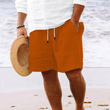 Men's Cotton And Linen Striped Beach Drawstring Shorts 98769744Y