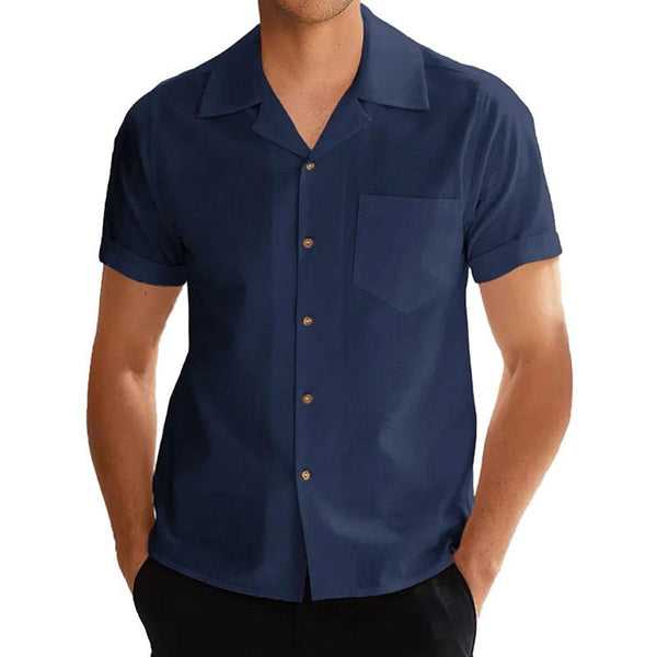 Men's Solid Lapel Breast Pocket Short Sleeve Casual Shirt 72399376Z