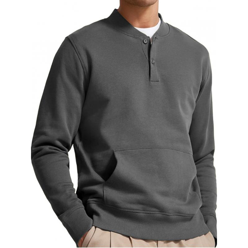 Men's Casual Henley Collar Kangaroo Pocket Slim Fit Long Sleeve Sweatshirt 55506835M