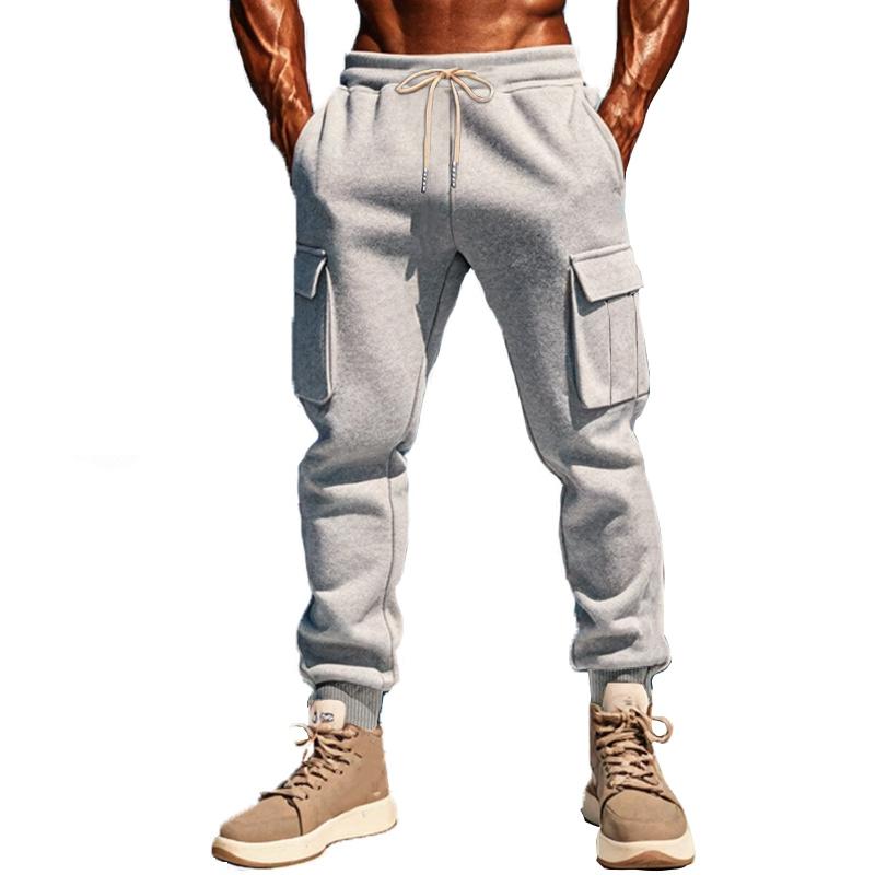 Pantalon de sport multi-poches en peluche de couleur unie pour hommes 92171594Z