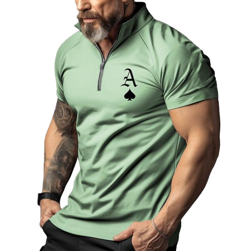 Polo da uomo a maniche corte con stampa poker e bavero con cerniera 56855419Z