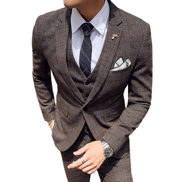 Men's Vintage Notch Lapel One Button Blazer V Neck Vest Trousers Slim Fit 3 Piece Suit 71284384Z