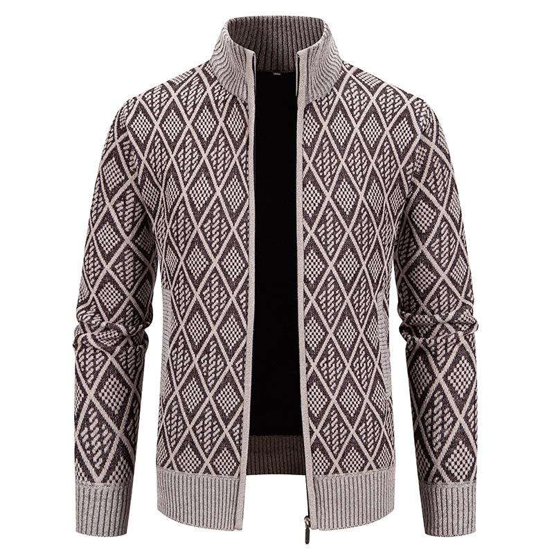 Men's Casual Jacquard Knit Stand Collar Cardigan 89756316Y