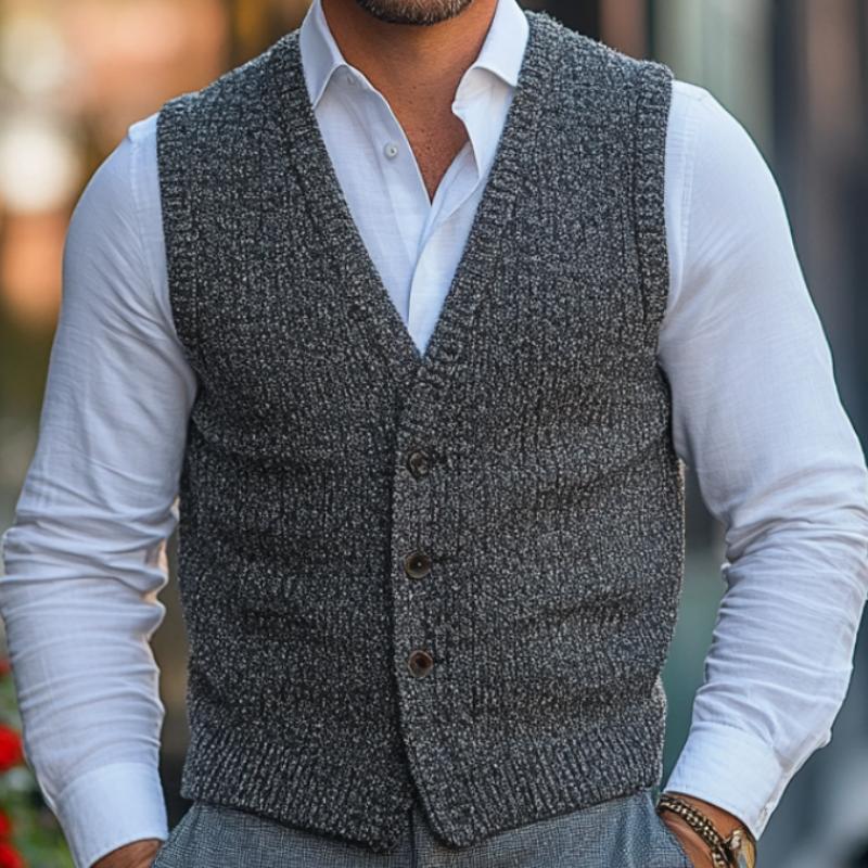 Men's Classic V-Neck Single Breasted Knitted Vest 60129299F