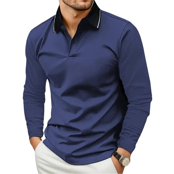 Men's Casual Solid Color Lapel Long Sleeve Polo Shirt 56495244Y