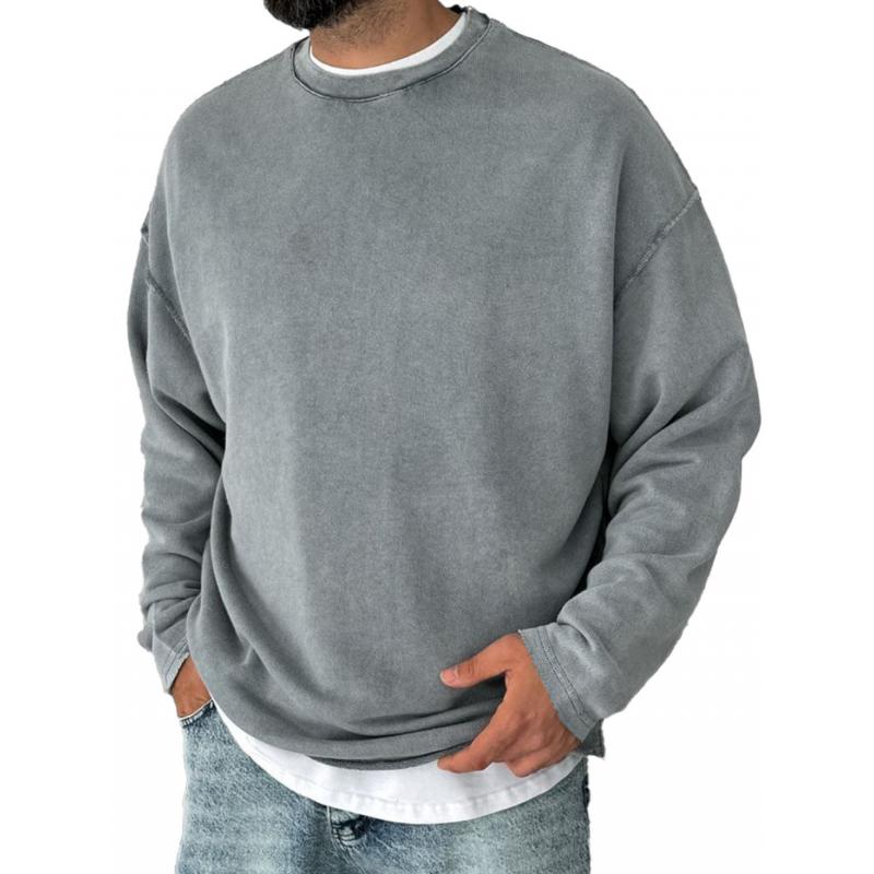 Men's Casual Solid Color Round Neck Loose Long Sleeve Sweatshirt 19533145M