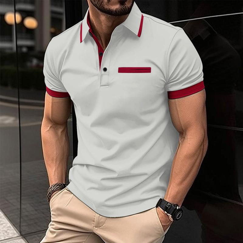 Men's Casual Color Block Lapel Short Sleeve Polo Shirt 08940768M