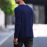 Men's Solid Color Knitted V-Neck Sweater 00387998Y