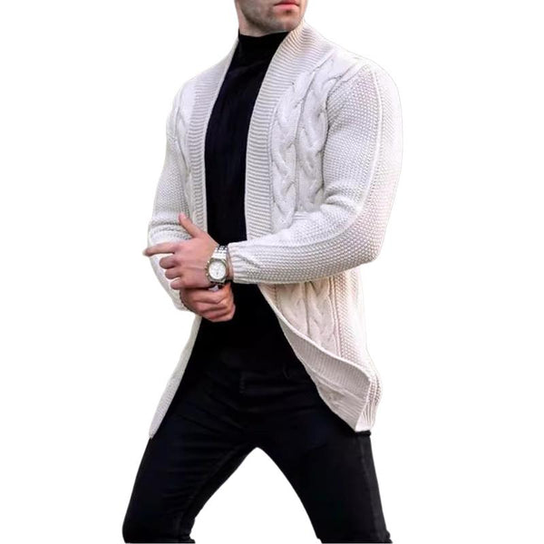 Men's Solid Color Cable Knit Long Sleeve Cardigan 60992438Y