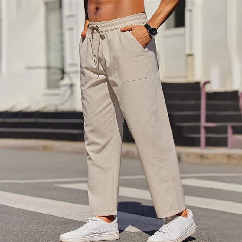 Men's Solid Color Cotton And Linen Loose Straight Casual Pants 09532429Z