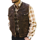 Mens Vintage Brown Leather Vest 87565549U