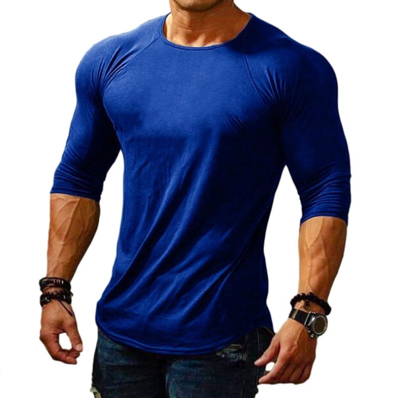 Men's Casual Cotton Blended Round Neck Long Sleeve Slim Fit T-Shirt 24099894M