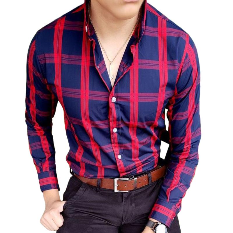 Men's Vintage Casual Plaid Button Lapel Long Sleeve Shirt 98500249TO