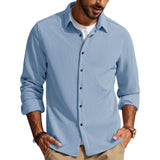 Men's Casual Solid Color Lapel Long Sleeve Shirt 92125385Y