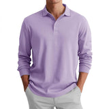 Men's Solid Color Button-Down Lapel Long-Sleeved Polo Shirt 37072230Y