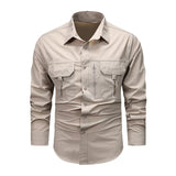 Men's Solid Multi-pocket Long Sleeve Cargo Shirt 38924019Z