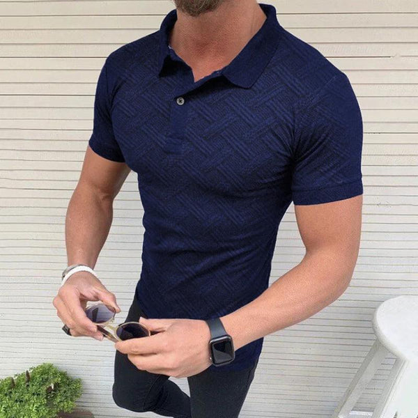 Men's Casual Retro Solid Color Printed Polo Shirt 09152837TO
