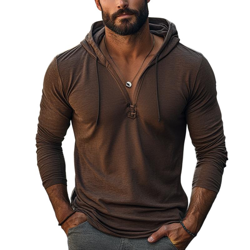 Camiseta de manga larga casual con capucha con cordón slim fit para hombre 17807786Y