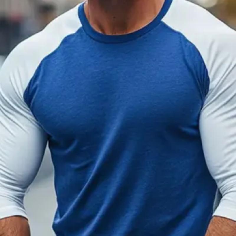 Men's Fashion Colorblock Raglan Sleeves Round Neck Slim Fit Long Sleeve T-Shirt 09166785Y