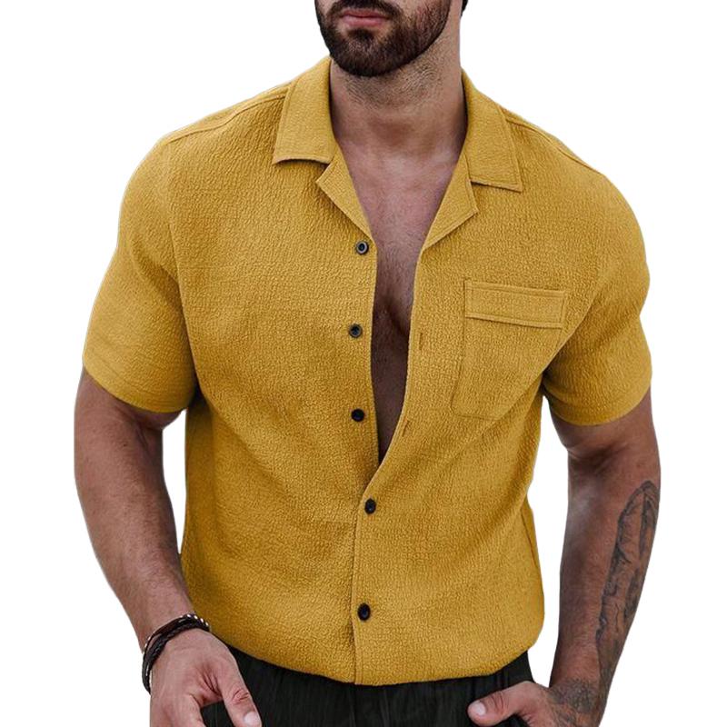 Men's Vintage Notched Lapel Short Sleeve Shirt 66595327U