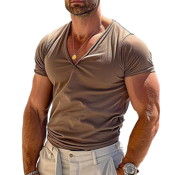 Men's Casual Retro V-Neck Short Sleeve T-Shirt 82501606TO