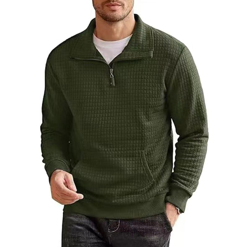 Men's Fashion Solid Color Small Square Zipper Lapel Long Sleeve Casual Sweatshirt 39109889Z