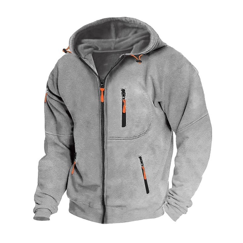 Men's Casual Sports Multi-pocket Zipper Loose Hooded Jacket 86901706M