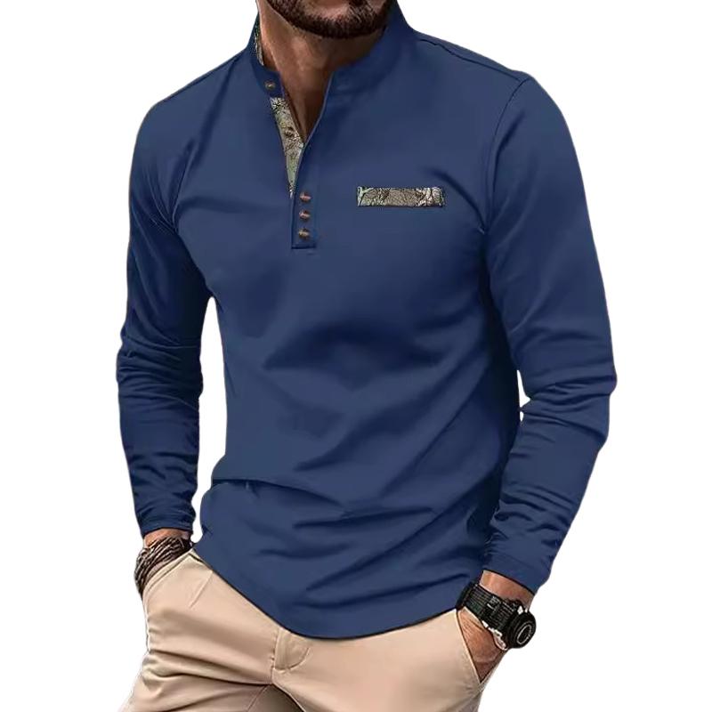 Men's Casual Stand Collar Colorblock Long Sleeve T-shirt 56435490X