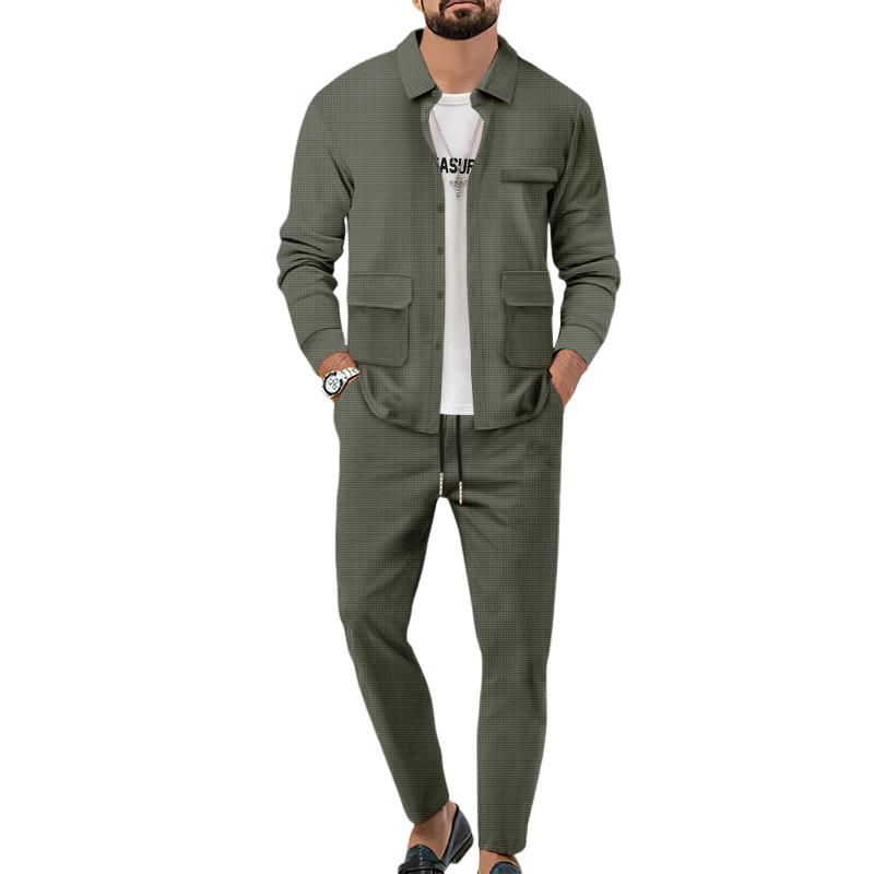 Men's Casual Solid Color Multi-Pocket Jacket And Trousers Set 91536974Y