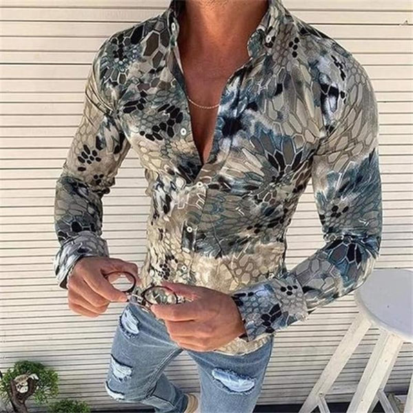 Men's Casual Fish Scale Print Long Sleeve Shirt 27288180TO