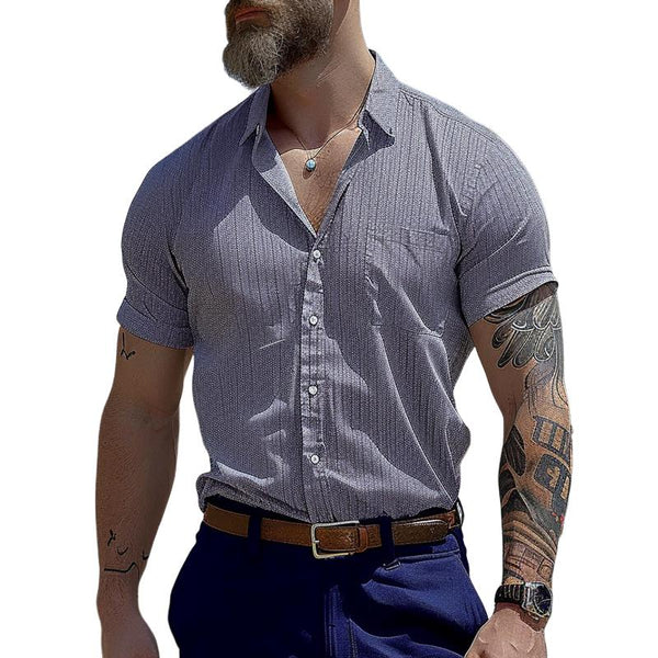 Men's Casual Floral Pocket Lapel Short Sleeve Shirt 22176337TO