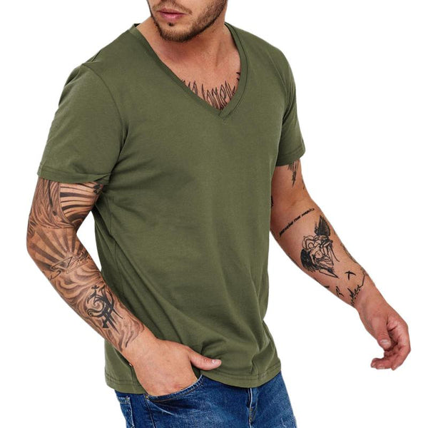 Men's Solid Color V-neck Sports Short-sleeved T-shirt 86713734X