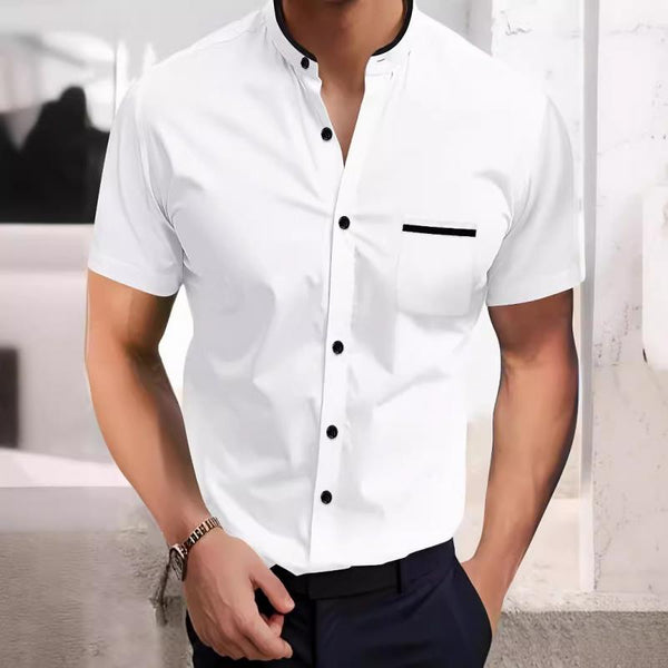 Men's Casual Patchwork Contrast Color Short-Sleeved Shirt 32099607Y