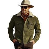 Men's Army Green Fur Collar Button Jacket 88108076U