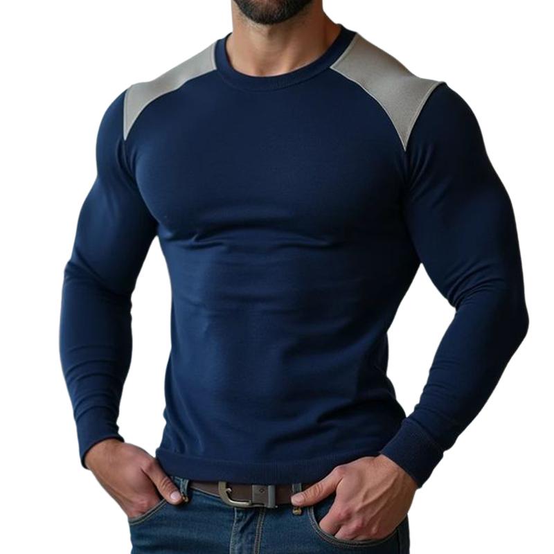 Men's Retro Casual Simple Colorblock Round Neck Sweater 11013303TO