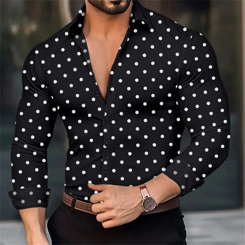 Men's Polka Dot Lapel Long Sleeve Shirt 62160688Z