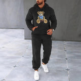 Men's Retro Casual Plush Bear Hooded Sweatshirt Two-Piece Set 86983179TO