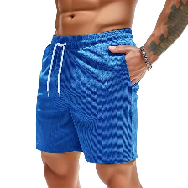 Men's Solid Color Corduroy Elastic Waist Straight Casual Shorts 94224491Z