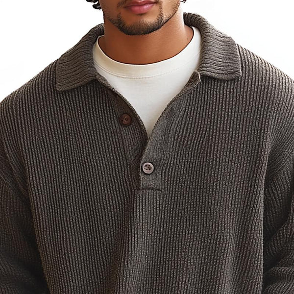 Men's Solid Color Loose Lapel Long Sleeve Knit Sweater 84965121Z