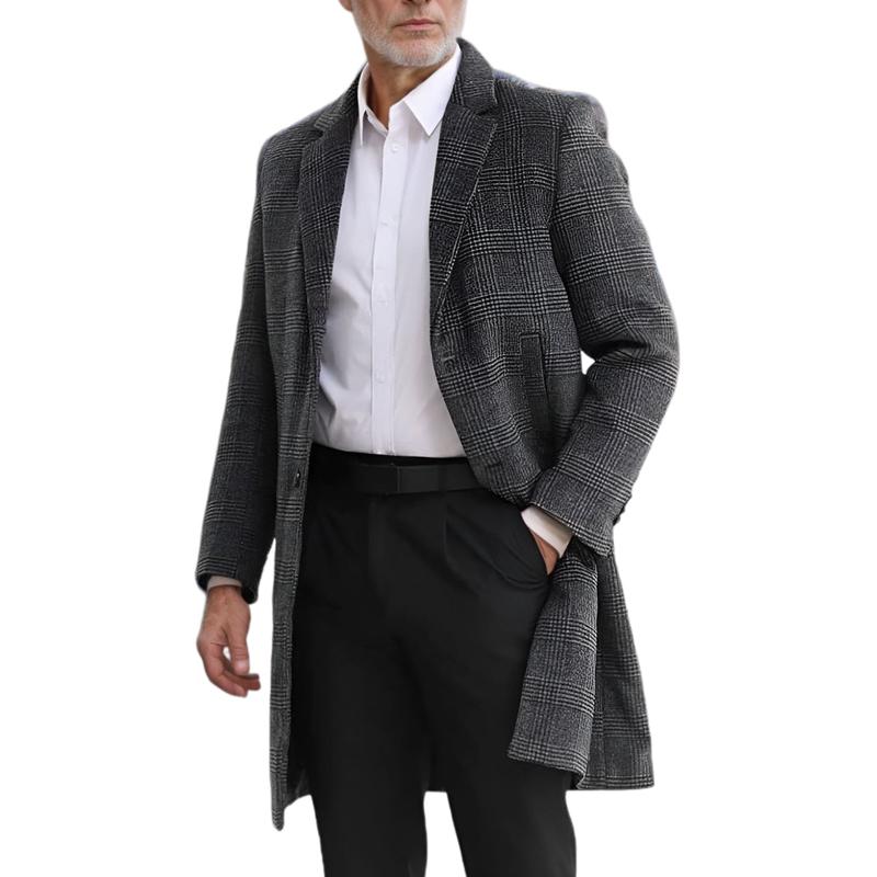 Men's Mid-length Lapel Plaid Woolen Coat 60778233F