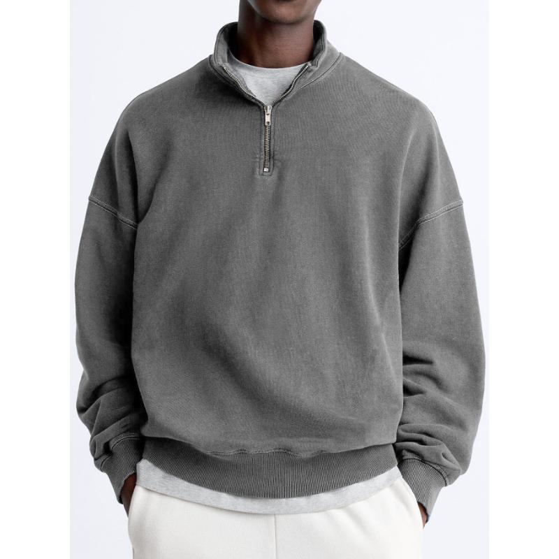 Men's Casual Solid Color Half Zip Turtleneck Long Sleeve Sweatshirt 20124824Y