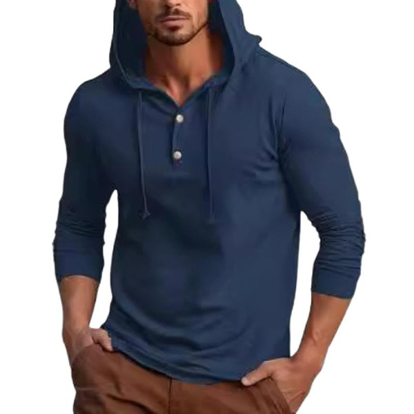 Men's Casual Solid Color Slim Fit Long Sleeve Hooded T-Shirt 98980320M