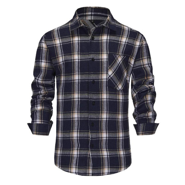 Men's Vintage Casual Flannel Plaid Lapel Long Sleeve Shirt 33857403TO