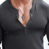 Men's Casual Solid Color Henley Collar Slim Fit Long Sleeve T-Shirt 33317439M