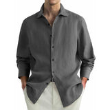 Men's Casual Cotton Linen Blended Lapel Loose Long Sleeve Shirt 06521448M