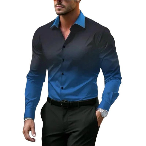 Men's Gradient Lapel Button Loose Long Sleeve Shirt 28602919X