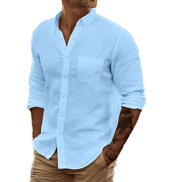 Men's Solid Loose Lapel Long Sleeve Shirt 94865052Z