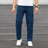Men's Solid Multi-pocket Elastic Waist Cargo Pants 35075353Z