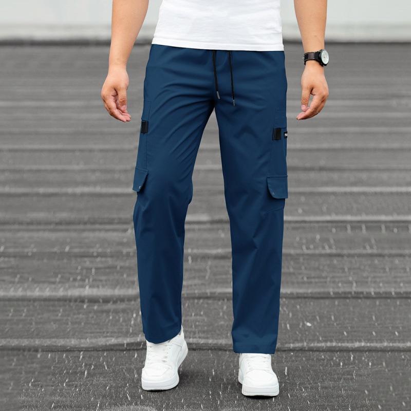 Men's Solid Multi-pocket Elastic Waist Cargo Pants 35075353Z